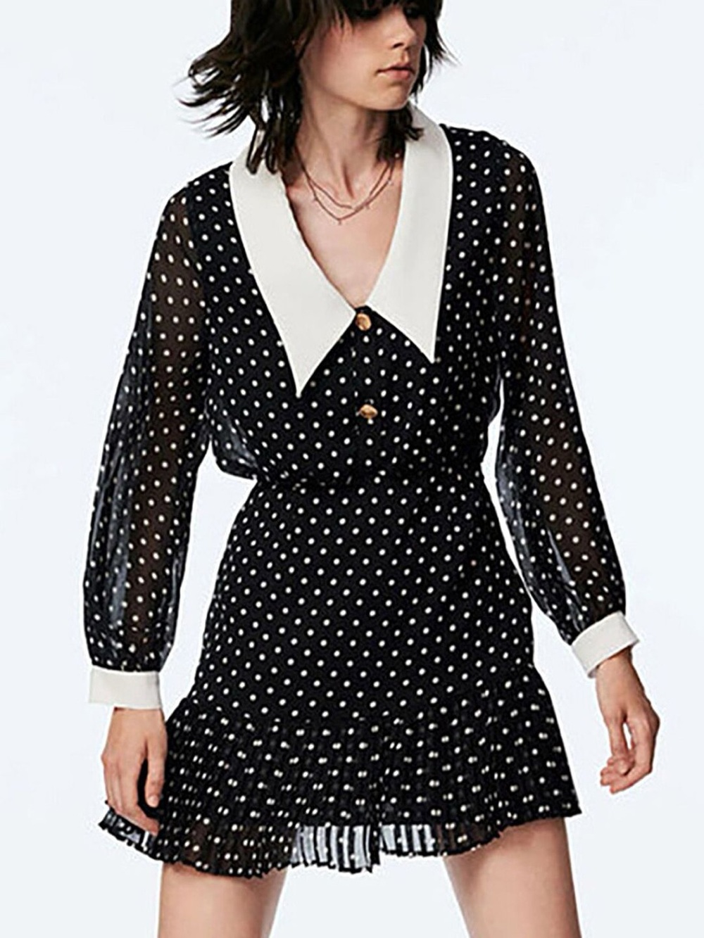 Zara Black and White Polka Dot Long-Sleeve Mini Dress
